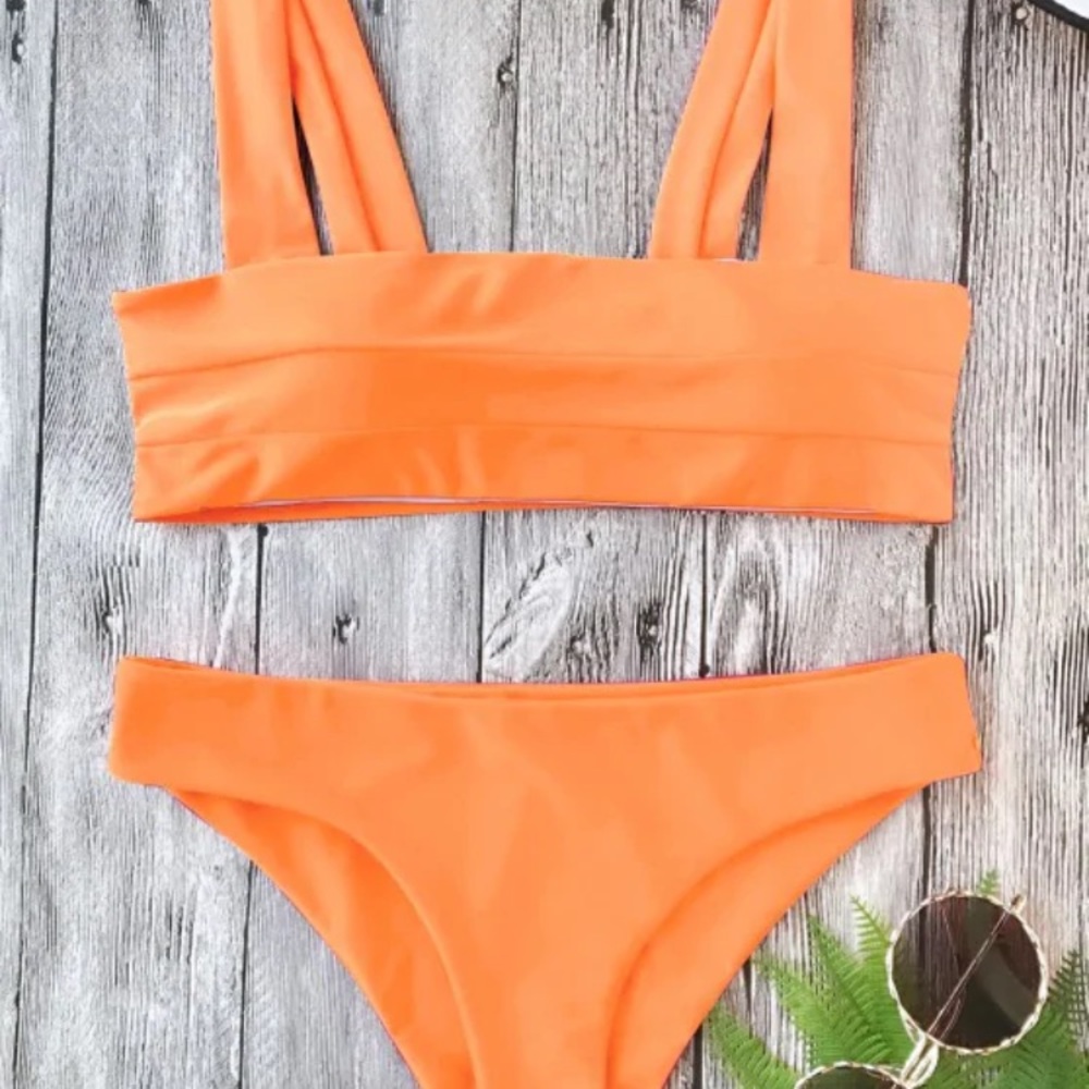 Padded Wide Straps Bandeau Neon Bikini Set